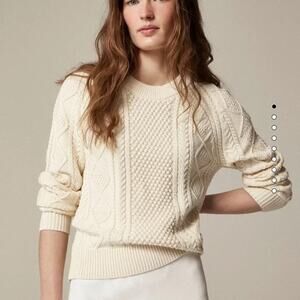 J. Crew Cotton Cable Knit Long Sleeve Chunky Knit Sweater Cream Ivory Medium